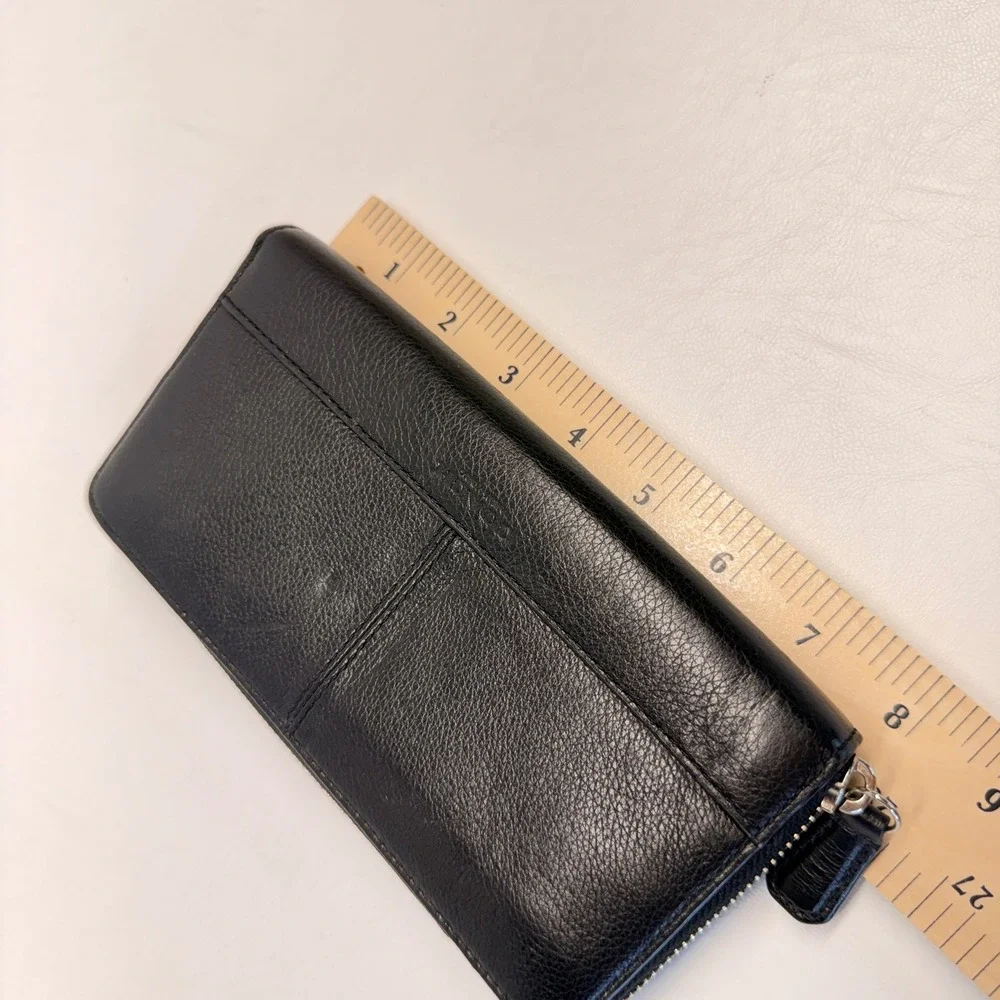 Coach F51764 Accordion Zip Wallet Black Pebbled Leather Long Clutch Organizer